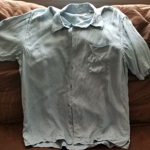 Mens large Perry Ellis blue 100% silk shirt